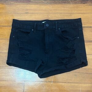 eunina Black Distressed Rolled-Hem Jean Shorts